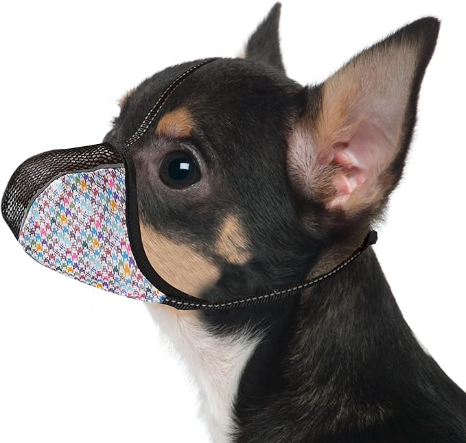 Dog Muzzle for Extra Small Dogs Anti & Prevent Biting Chewing Barking Soft Air Mesh Muzzles Reflective Ajustable Full Coverage Dog Mouth Guard Cover for Grooming Scavenging Colour XS