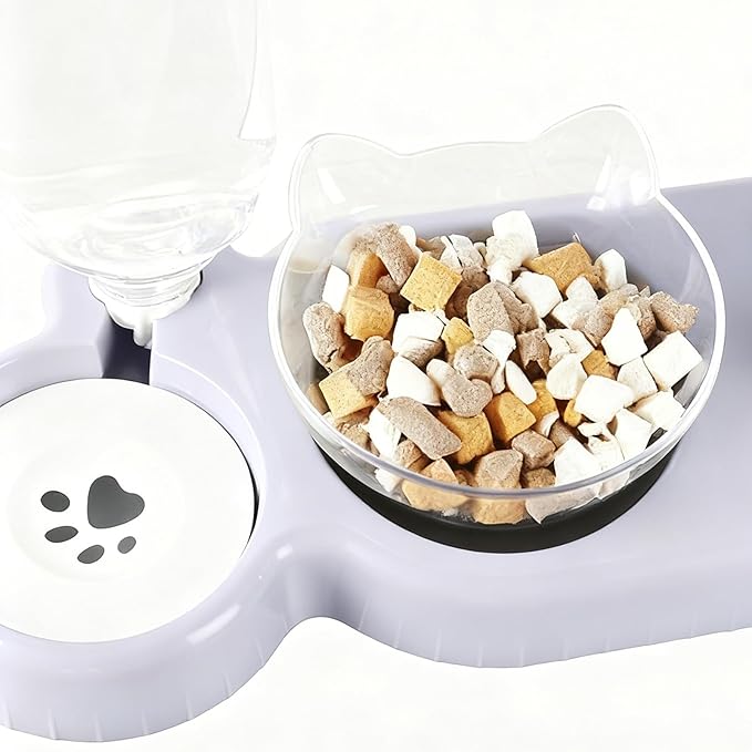 Cat Food Dispenser – Automatic Anti-Tip Feeding Bowl Set, 15 Degree Tilted Dog Feeder for Pets, Practical Feeding Solution for Puppies Kittens Dogs, Easy to Use Stable Design Function, Pet Category To