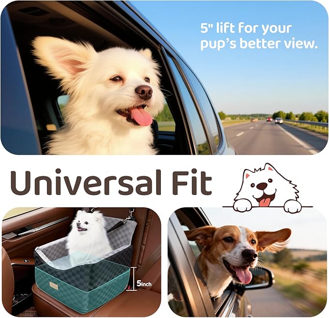 Dog Car Seat for Small Dogs, VibeBay Portable Booster Seat with Memory Foam, 2 Safety Belts, Removable Washable Cover, Storage Pocket & Anti-Anxiety Elevated Design for Medium Dogs Under 35 lbs