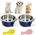 Hamiledyi Crate Dog Bowl Cat 2 Pcs Removable Stainless Steel Hanging No Spill Pet Bowl for Kennels Durable Detachable Design Fits Small Medium Dog Cages (Dark Blue
