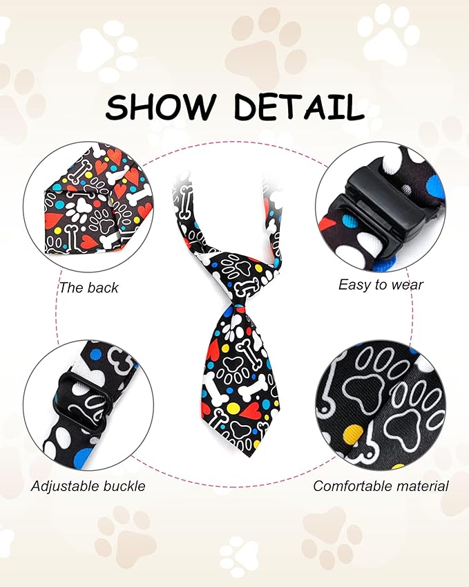 PET SHOW 10pcs Pack Paw Big Dog Ties Neckties for Large Breed Dogs XL Adjustable Holiday Birthday Grooming Accessories Neck Ties Bowties Girl Boy Wedding Costumes Photography Party Gift Favor