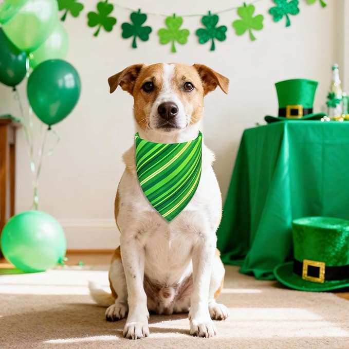 St. Patrick’s Day Dog Bandana for Large X-Large Dogs - Reversible Lucky Green Shamrock Clover & Stripes Scarf, Cute Pet Accessory for Irish Gift