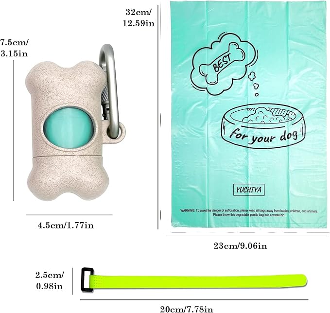 Dog Poop Pickup Bags Holder Dispenser with Standard-Sized Leak-Proof Scented Doggy Waste Bags and Carabiner with Safety Lock&Fastener Never Loose on Leash Lead Again (2 Holders 30 Bags, Beige)