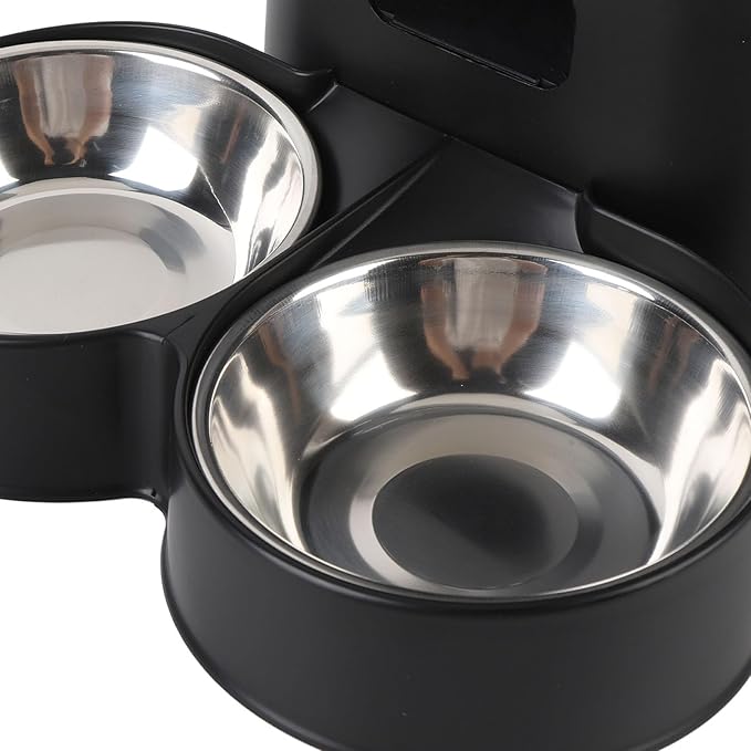 Cat Food Dispenser,Automatic Cat Feeder Automatic Cat Feeder Pet Dry Food Dispenser Triple Preservation with Stainless Steel Bowl for Small Medium Pets (Dual Bowls)