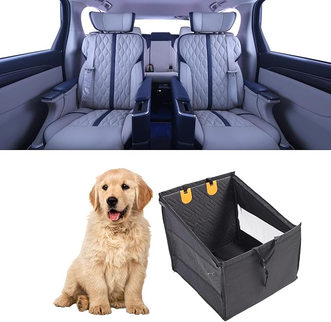 Pet Car Seat for Small Medium Dogs, Oxford Fabric, Black, Breathable Mesh, Improved Safety, Easy Installation for Travel, Car, Truck