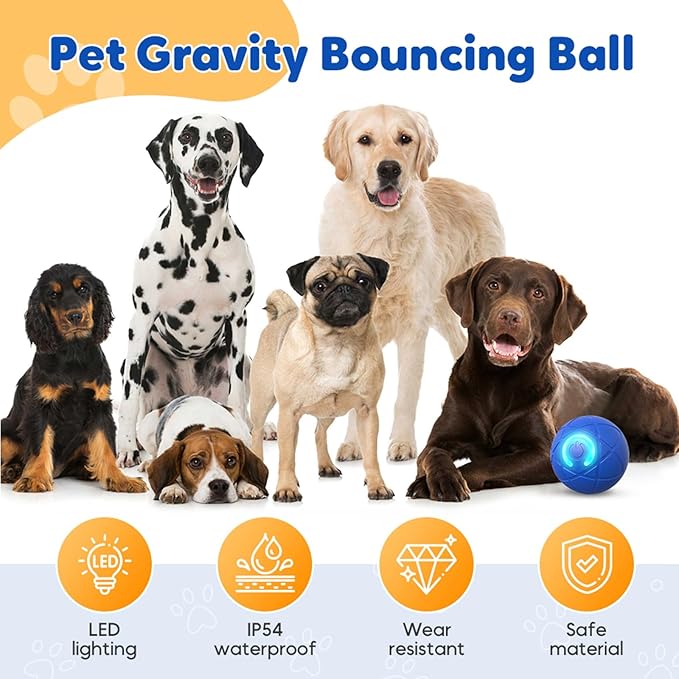 Upgraded Interactive Dog Ball, 2025 New Activated Automatic Rolling Balls for Dogs, Self Moving Vibrating Smart Jumping Bouncing and Rotating Pets Toy to Keep Them Busy (HOT - Orange)