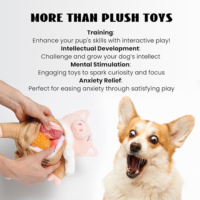 Nocciola Stuffed Pig Dog Toys: Hide and Seek Funny Squeaky Crinkle Plush Dog Chew Toys for Small Medium Breed, Cognitive Training Pet Enrichment Gifts Supplies