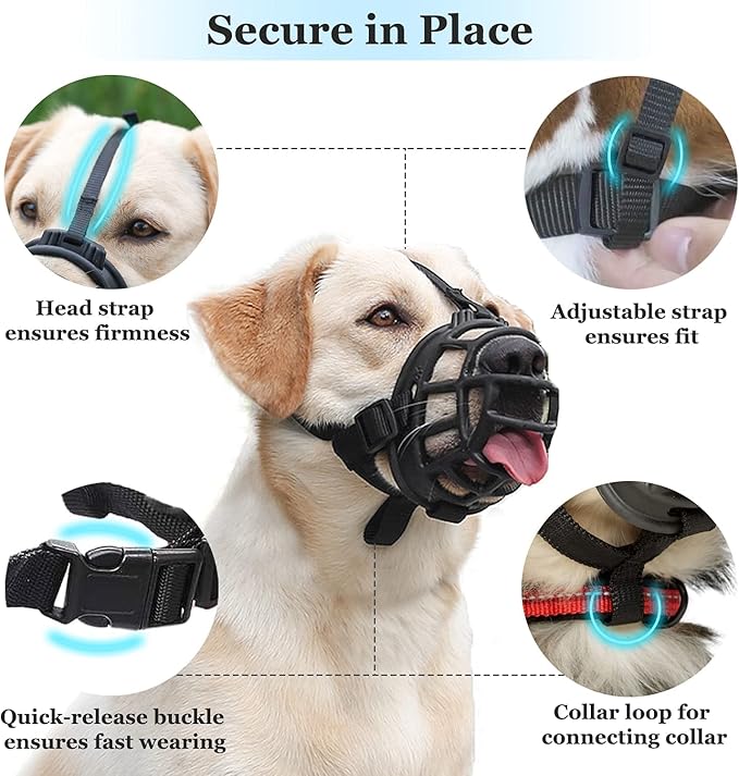 LUCKYPAW Basket Muzzle for Large Medium Small Sized Dogs, Soft Pitbull Muzzle for Rottweiler Bully to Prevent Biting Chewing, Allows to Drink Full Pant, Breathable & Adjustable