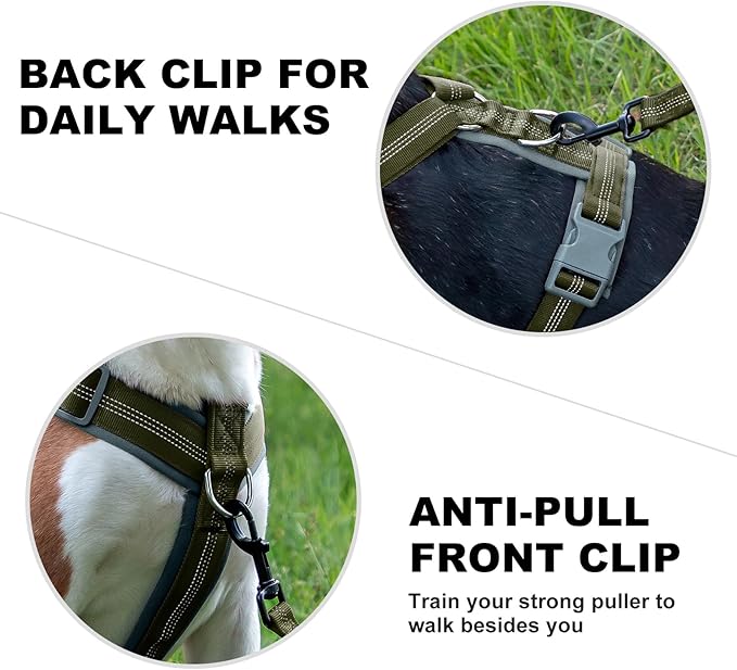 Plutus Pet No Pull Dog Harness, Adjustable Nylon Harness with Soft Padding, Reflective and Heavy Duty Dog Harness for Small, Medium, Large Dogs(Ranger Green, XL)