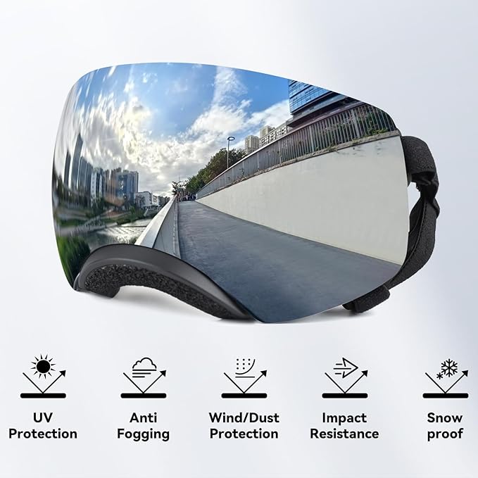 NAMSAN Dog Goggles for Large Dogs, Black/Silver Lenses Replaceable, Dog Sunglasses Medium to Large Breed, Anti-UV Doggie Eye Protection, Adjustable Driving Glasses, Windproof Dustproof, Black