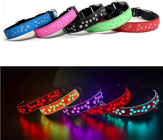 Flashing USB-C led Light up Dog Collar, Subversive 3D Design Comfortable and Soft Material,Multicolored Lighting (STR-Blue, S(11.8-15.7"))