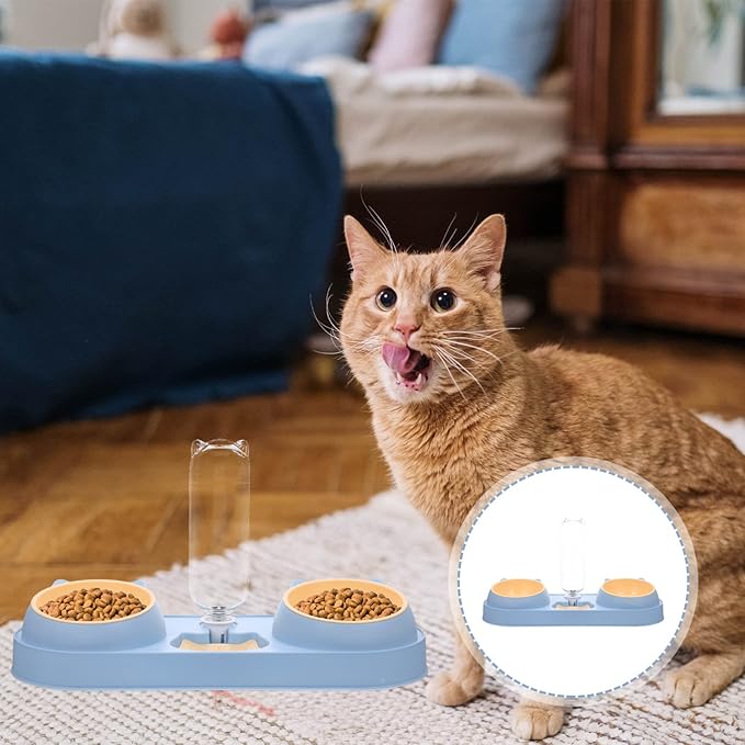 Mipcase Double-Bowl Automatic Pet Feeder Water Dispenser Plastic Dog and Cat Food Bowls for Convenient Feeding Lightweight Compact Design