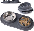 MalsiPree 2-in-1 Slow Feeder & Water Bowl Set 15 oz - Anti-Spill Silicone Mat - Stainless Steel Dish, Stainless Steel Water Bowl - Eases Digestion - Pet Gift for Cat, Puppy, Small & Medium Dog Slow