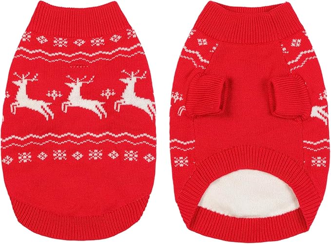 Christmas Small/Medium Dog Sweater, Warm Dog Winter Coat w/Sleeves & Leash Hole, Comfy Stretch Premium Dog Clothes for Schnauzer-Best for Holidays, Daily Walks M Red