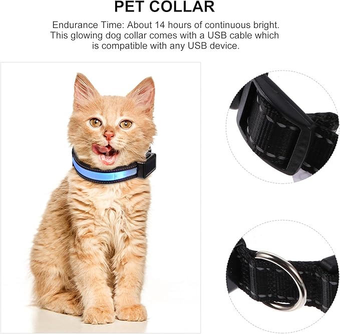 BESPORTBLE LED Solar USB Rechargeable Dog Collar Light up Glowing Flashing Pet Collar for Walking and Outdoor Use