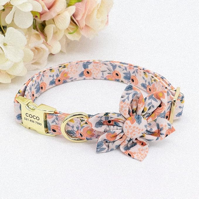 Flower Custom Dog Collar Printed Pet Nylon Dogs Collar Personalized Chihuahua Puppy Collars for Small Medium Large Dog Yellow M