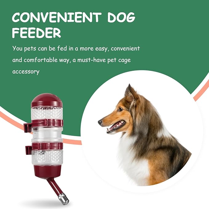Kisangel Dog Water Bottle Dispenser Hanging Pet Feeder with Ball Valve Large Capacity Burgundy for Kennels Cats and Dogs Automatic Waterer for Crate Use