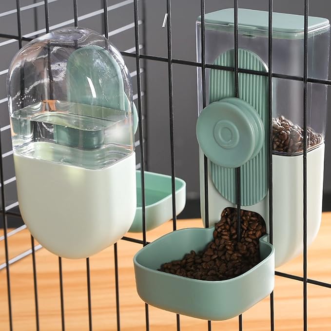 Hanging Water Dispensor, Pet Cage Automatic Food Water Feeder Rabbit Gravity Feeding Waterer Set, Puppy Bunny Cage Food Bowl for Dog Cat Hedgehog Guinea