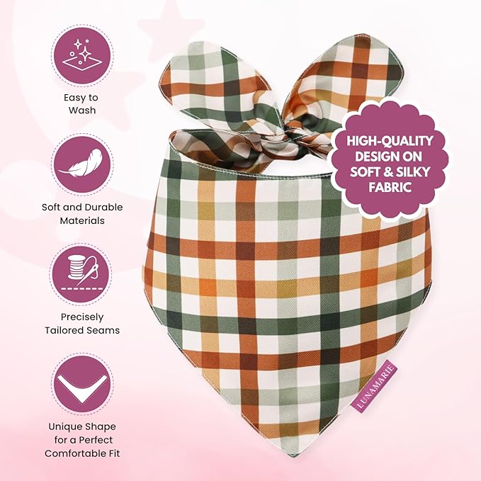 LunaMarie - Luxury Pet Birthday Bandanas -Premium & Silky Poly Fabric | 100% Handmade | Custom Shape Dual Layered (Autumn, Large)