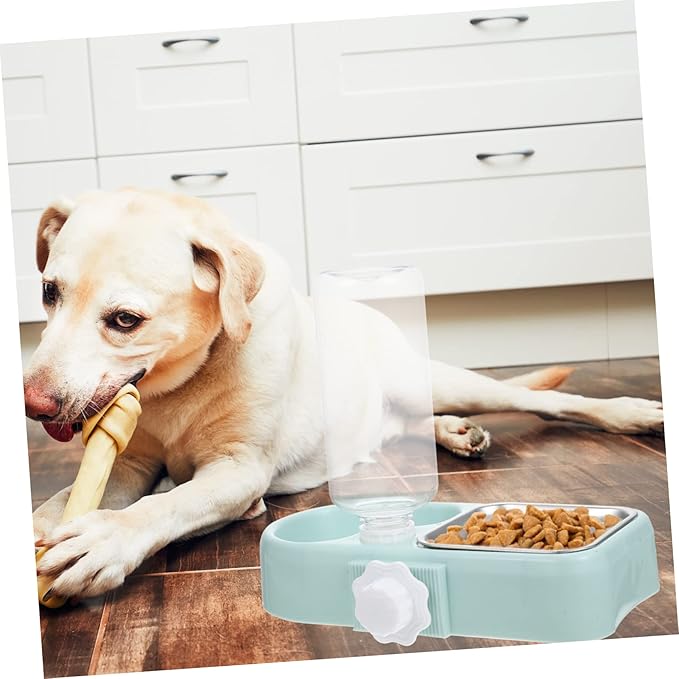 Detachable Automatic Pet Feeder and Water Dispenser for Dogs and Cats Bite-Resistant Easy Clean Hanging Design Blue Color for Indoor Use