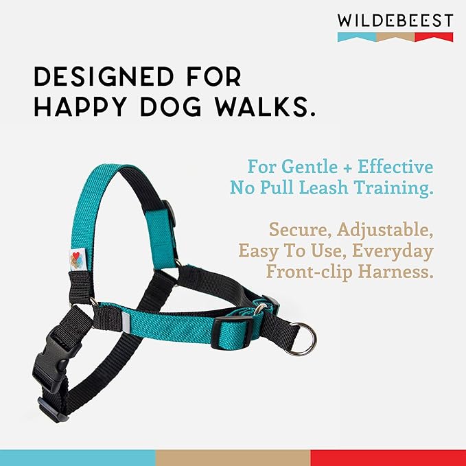 Wildebeest No Pull Dog Harness | Comfortable Training Harnesses | Effective No Pull Harness Design | Ideal for Large Sized Dog | 4-Point Adjustable(L - 26~32 inch Girth, Turquoise)