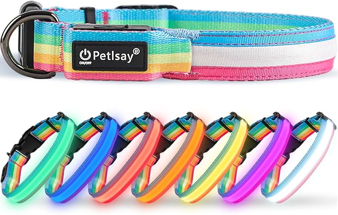Premium LED Dog Collar for Night Walking - Light up Dog Collar Cycle 7 Solid Colors - Lighted Dog Collars USB C Rechargeable - Waterproof Glow in The Dark Dog Collars - Adjustable, Fashion, Safety(L)