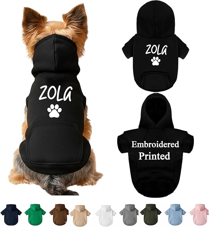 Personalized Dog Hoodie with Name, or Embroidered Puppy Sweater, Warm Winter Pet Sweatshirt, Cute Outfit for Small Dogs, Gift for Dog Lovers 2