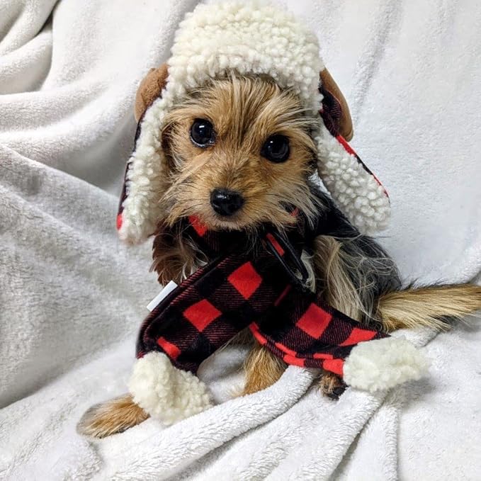 Huxley & Kent Pet Hat | Antler Buffalo Check (Small) | Festive Christmas Holiday Accessory for Dogs/Cats | Holiday Pet Hat | SnugFit Sliding Toggles for Best Fit