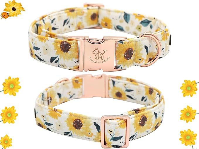 Elegant little tail Dog Collar, Sunflower Pattern Pet Collar Durable Cute Dog Collars Summer Fall Female Pet Gift Adjustable Dog Collar for X-Large Dogs