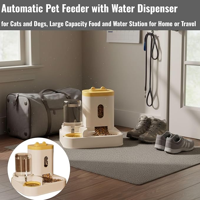 Automatic Pet Feeder with Water Dispenser - Self-Feeding Station for Cats and Dogs, Ideal for Home or Travel Use