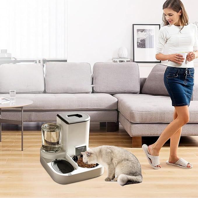 Gravity Pet Feeder and Water Dispenser Set,2 in 1 Automatic Pet Feeder Dispenser,Automatic Cat Food Dispenser, Detachable,Easy Clean,Integrated Large Capacity Dog 1L Water Bowl 2.8L Food Bowl