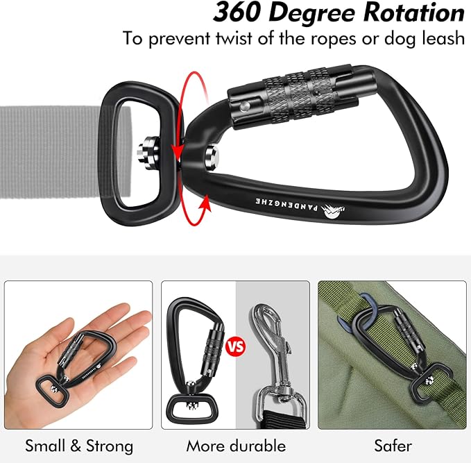 Locking Carabiner Clip 2.5" with Swivel Ring for Securing Pets, Dog Leash Harness, Camping, Hiking, Keychains