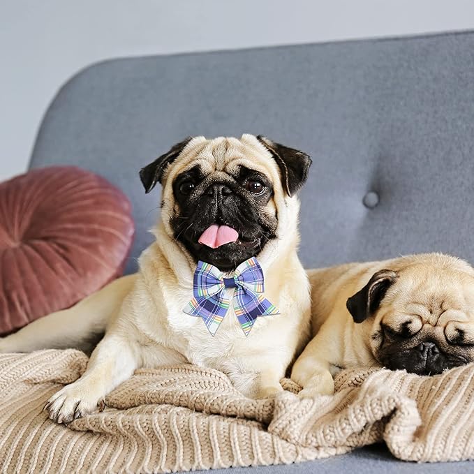 Wesiti 80 Pcs Dog Bows Ties for Small Dogs Assorted Pattern Pet Bowtie Collar Bows Cat Bowtie Collar Bowknot for Small Medium Puppy Pet Photography Grooming Party(Plaid Bowknot)
