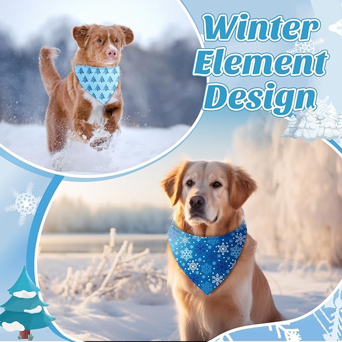 Preboun 50 Pcs Winter Dog Bandanas Bulk Blue Snowflakes Snowmen Bandanas for Dogs Triangle Kerchief Bibs Scarf Set for Pet Costume Photo Props Accessories Pet Shops, 25 Styles (31.5 x 21.7 x 21.7)