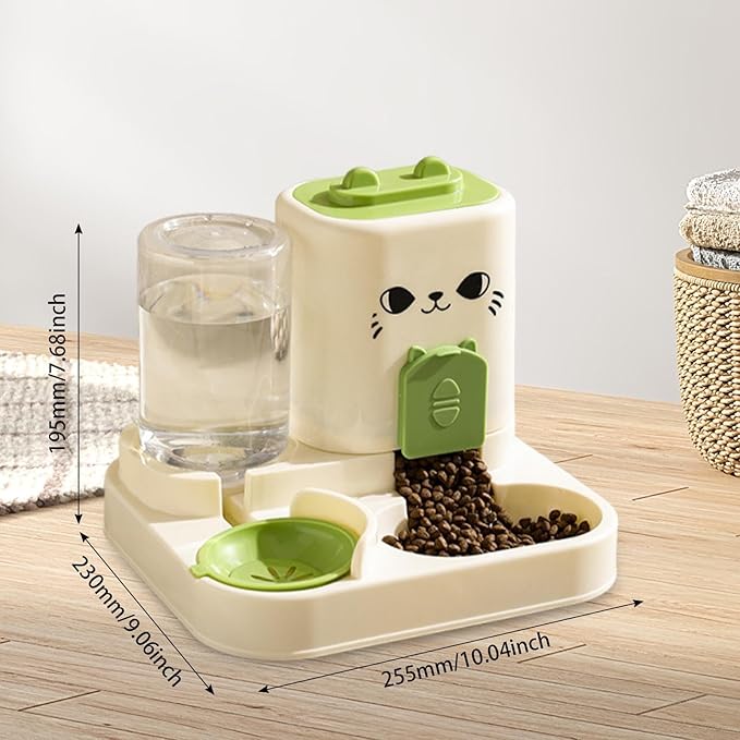 2 in 1 Automatic Pet Feeder and Water Dispenser, 1800ml Dry Food 800ml Water Capacity, Portable Cat Dog Food Bowl for Small Animals- Green