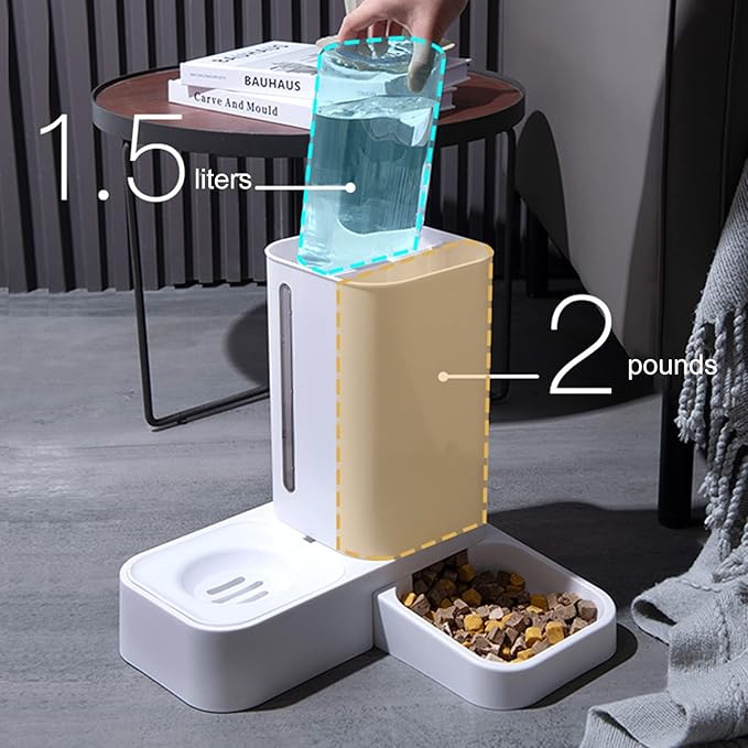 Vermon Automatic Dog Cat Feeder, Multipurpose Easy Cleaning Plastic Dog Food Container, Pet Automatic Drinking Feeding Bowl for Small Dogs Cats Grey