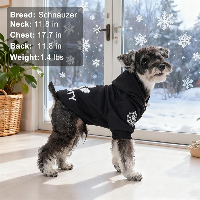 BEAUTYZOO Security Dog Hoodie Sweaters for Small Medium Large Dogs, Brushed Fleece Dog Clothes with Hat,Soft Winter Fall Coat All Weather Pullover, Classic Halloween Costume with Leash Hole, Black SM