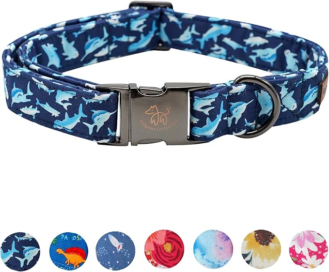 Elegant little tail Dog Collar, Blue Shark Pattern Pet Collar Durable Cute Dog Collars Male or Female Pet Gift Adjustable Dog Collar for X-Small Dogs