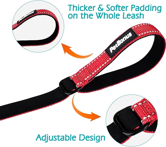 PetBonus Dog Leash Wrist Strap, Safety Strap for Retractable Leash, Lockable Reflective Short Dog Walking Lead with Adjustable Soft Padded Handle, Extra Layer Security for Pet Stroller (Red)