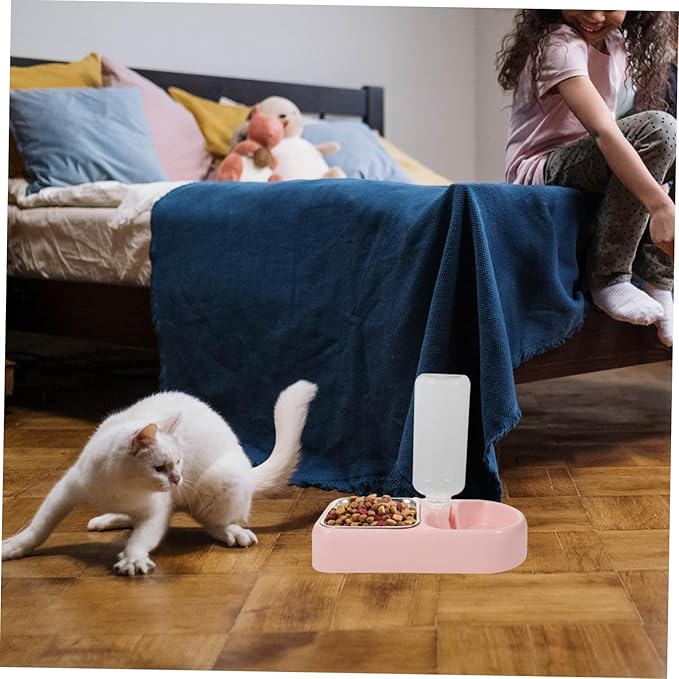BESPORTBLE Pet Water Feeder Double Bowl System Material Pet Supplies for Cat and Dog Pink