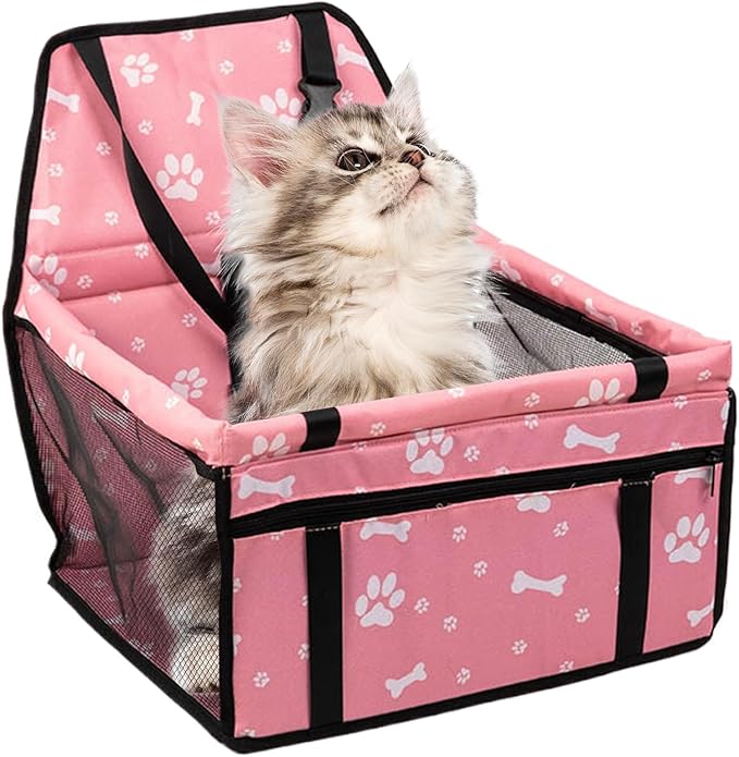 Dog Car Seat, Portable Booster Seat with Storage Pocket, Foldable Pet Travel Accessory, Puppy Carseat Organizer, Durable Safety Carrier, Versatile Solution for Road Trip Vet Visits Park SUV Truck Use