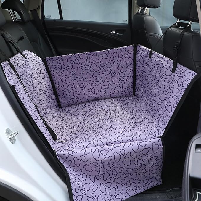 Pet Car Seat for Fiat Panda Electric 2025 Washable Dog Cat Portable Breathable Bag with Seat Belt Foldable Pet Seat Cover Suitable for Pets Up to 20kg,Purple Cloud