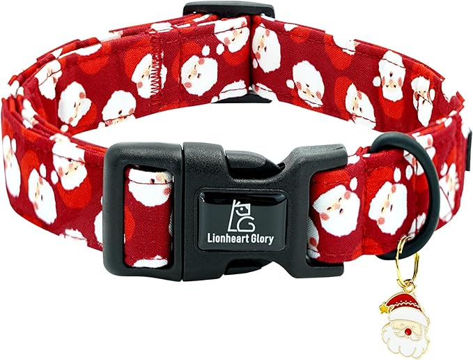 Lionheart glory Christmas Dog Collar Red Santa Claus Cute Dogs Collar - Adjustable Unique Design Safety Soft Collars for Medium LargeDogs Female Male Xmas Pet Collars