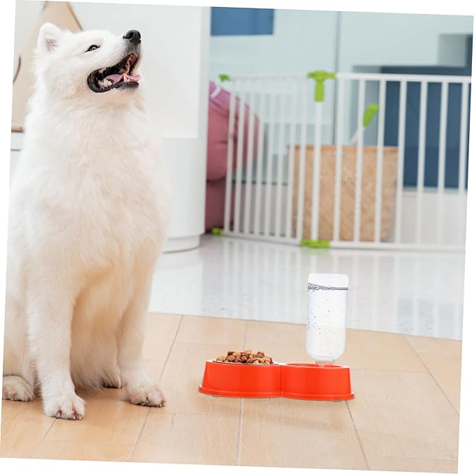 Hemoton Automatic Dog and Cat Water Dispenser Bowl Durable -Spill Pet Feeder with Dual Bowls Easy to Clean and Cats Orange