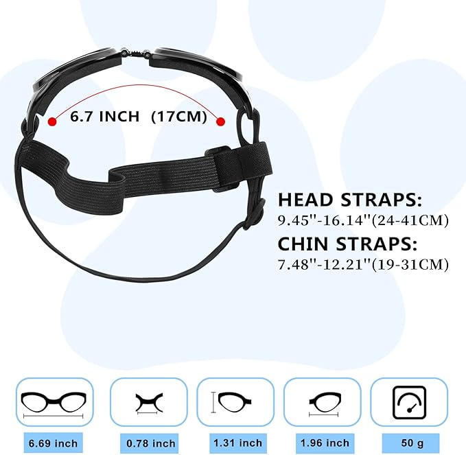 QUMY Dog Sunglasses Dog Goggles for Medium Large Breed Dogs, Wind Dust Fog Protection Eye Wear Pet Glasses with Adjustable Strap for Motorcycle Car Driving Bike Riding Hiking Swimming Over 15lbs Black