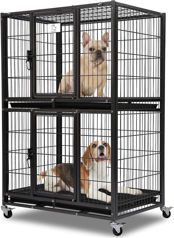 Homey Pet Four Packs 31 Inch Stackable Heavy Duty Dog Crate Cage Kennel with Four Lockable Wheels, Removable Tray, Escape Proof Wire Drop Dog Crates for Small Dogs (Two Tiers)