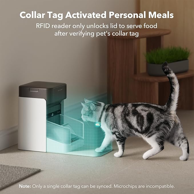 Bundle of PETLIBRO Upgraded RFID Automatic Cat Feeder, 2 Packs 5G Wi-Fi Automatic Pet Feeder, 3L Auto Cat Feeder App Control with Light Collar Tag + 2 Packs Safety Silicone Dog Food Mat
