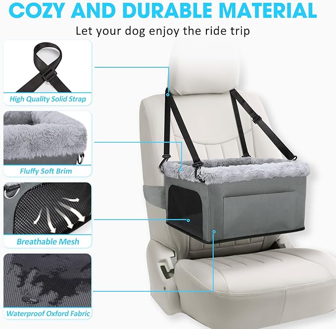 Small Dog Booster Car Seat, Portable Puppy Dog Car Seat, Up to 20lbs, Gray