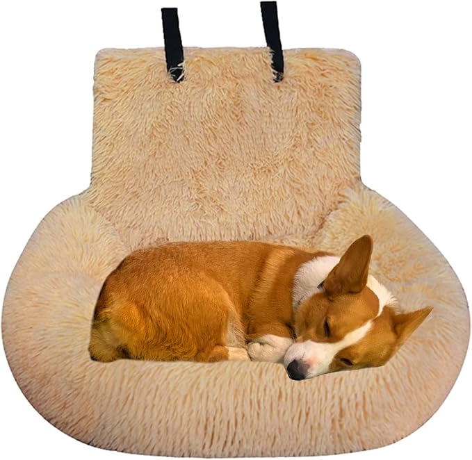 Cotton Dog Car Seat - Soft Detachable Dog Booster Seat, Large Console Safety Car | Detachable Plush Bed Washable with Leash and Strap Fits Cars/Trucks//Pickup