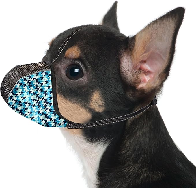 Dog Muzzle for Extra Small Dogs Soft Air Mesh Muzzles Anti & Prevent Biting Chewing Barking Reflective Ajustable Full Coverage Dog Mouth Guard Cover for Grooming Scavenging Blue XS